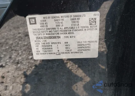 2013 GMC Terrain Sle-2 из США, поврежденный, VIN 2GKALSEK9D6366784